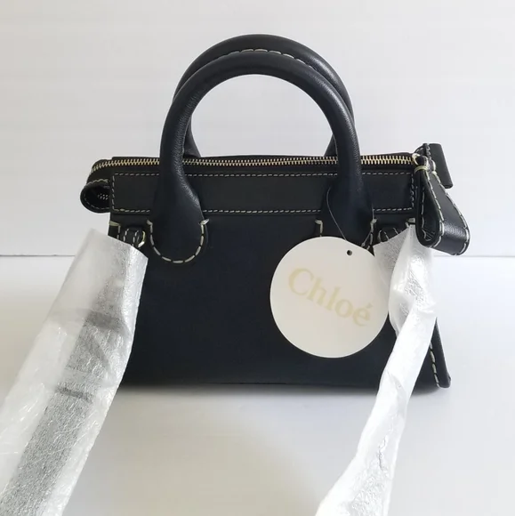 Chloe Edith Leather Crossbody Bag Black White Stitch - Picture 8 of 10